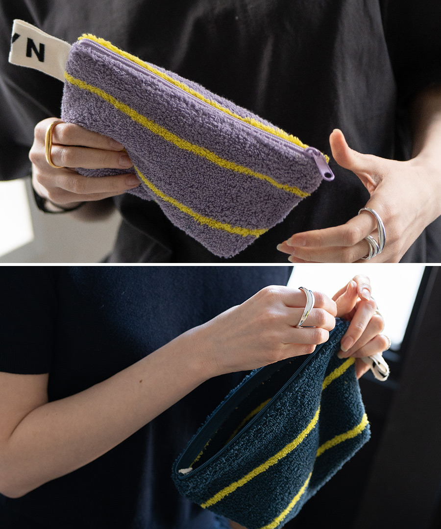 ポーチ コスメポーチ レディース【Luluana pouch ルルアナポーチ｜HAYNI ヘイニ】タオル地 タオル ストライプ 化粧ポーチ 小物入れ メイクポーチ 持ち歩き コンパクト 小さめ 旅行 かわいい おしゃれ 上品 軽い 軽量
