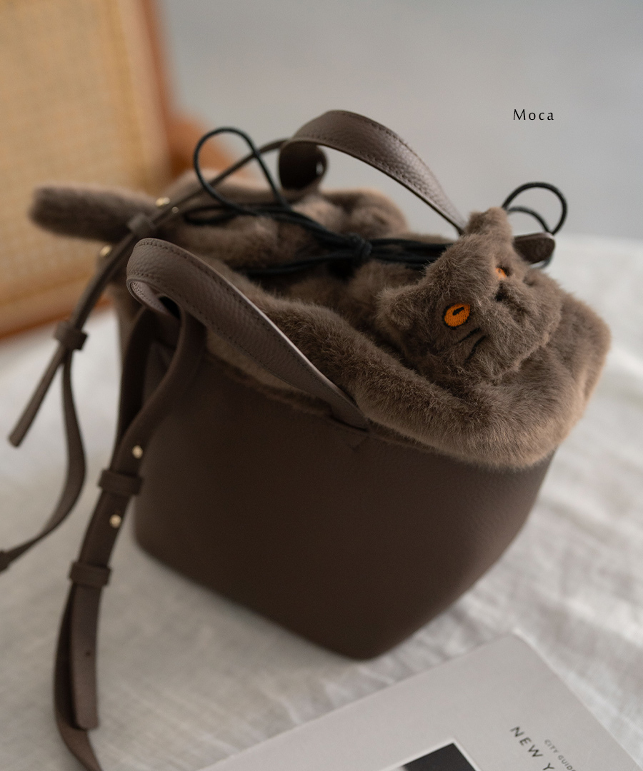 猫 ファーバッグ 本革トートバッグ ハンドバッグ ねこ ネコ おしゃれ レディース【Minetcuir ミネットキュイール】