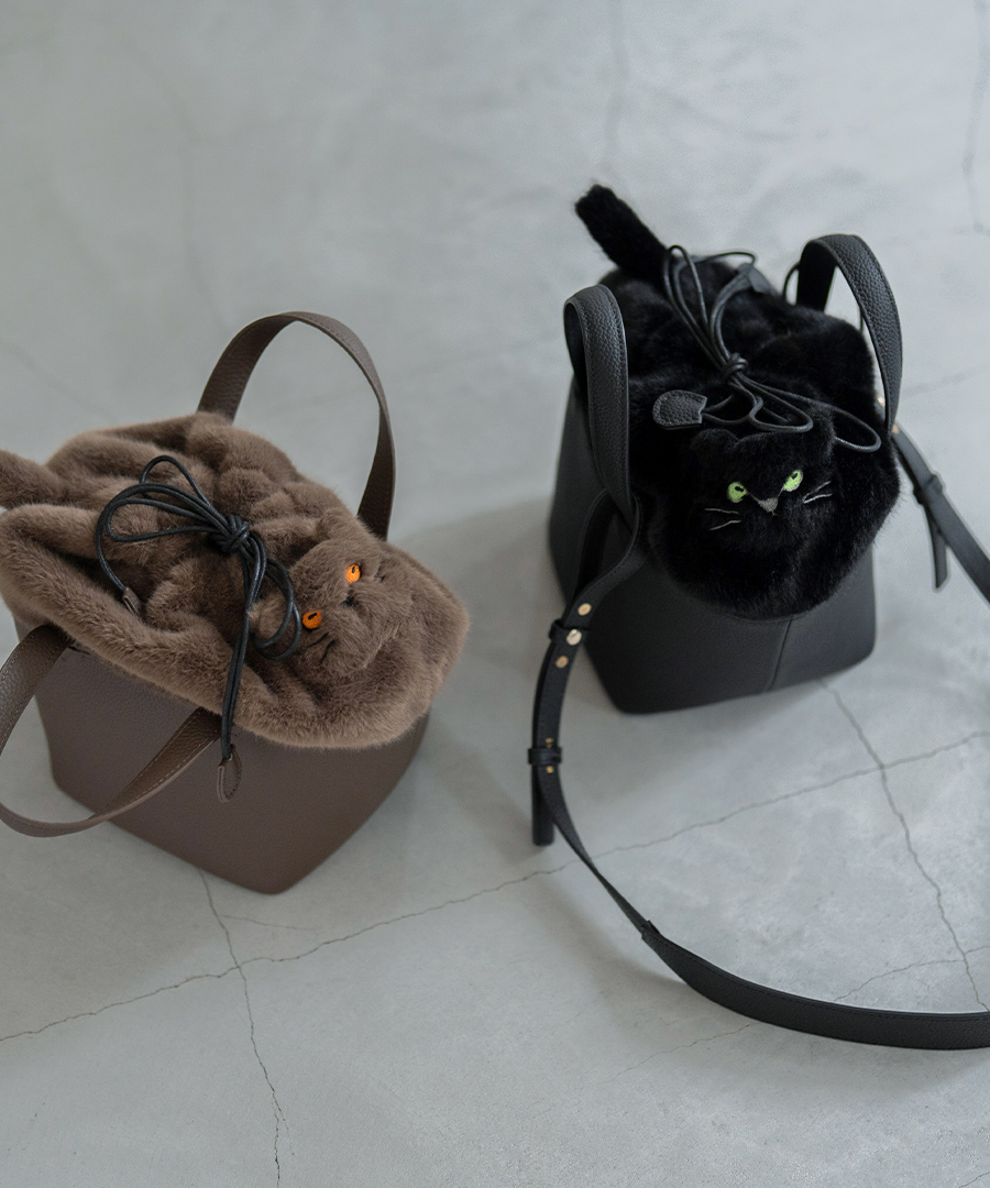 猫 ファーバッグ 本革トートバッグ ハンドバッグ ねこ ネコ おしゃれ レディース【Minetcuir ミネットキュイール】