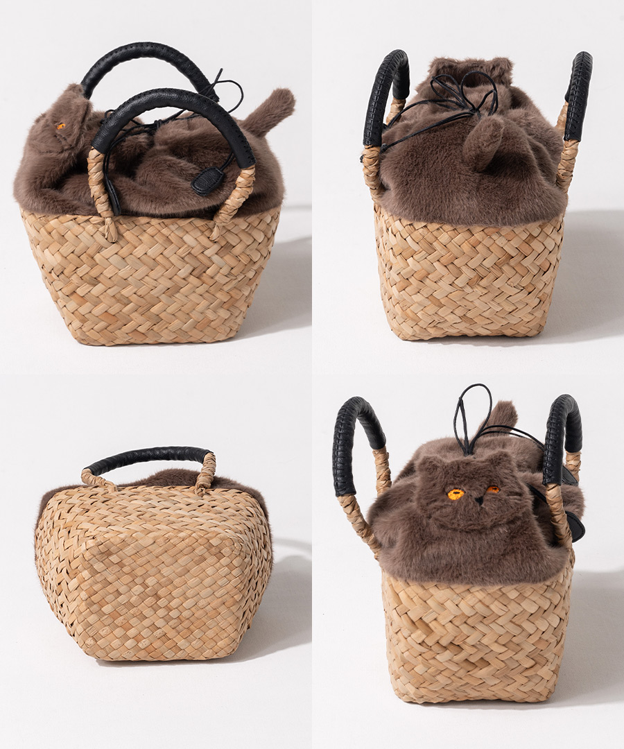 Minetpluche ミネットプリシュ ファーかごバッグ レディース 猫　ねこ ファー ハンドバッグ