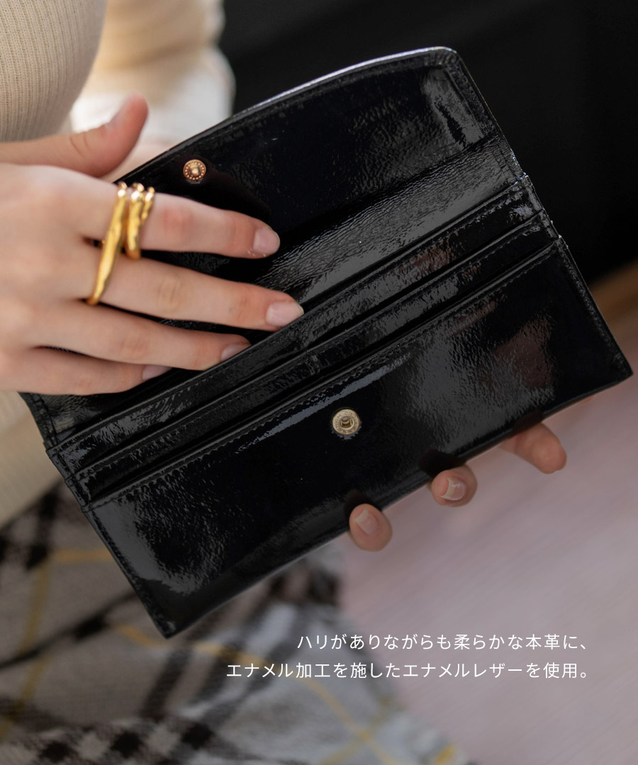 新品 POMTATA ポンタタ レザーロングウォレット 長財布 山羊革 本革 黒 POMTATA（ポンタタ） 長財布 レディース 本革 「 ロングウォレット 長