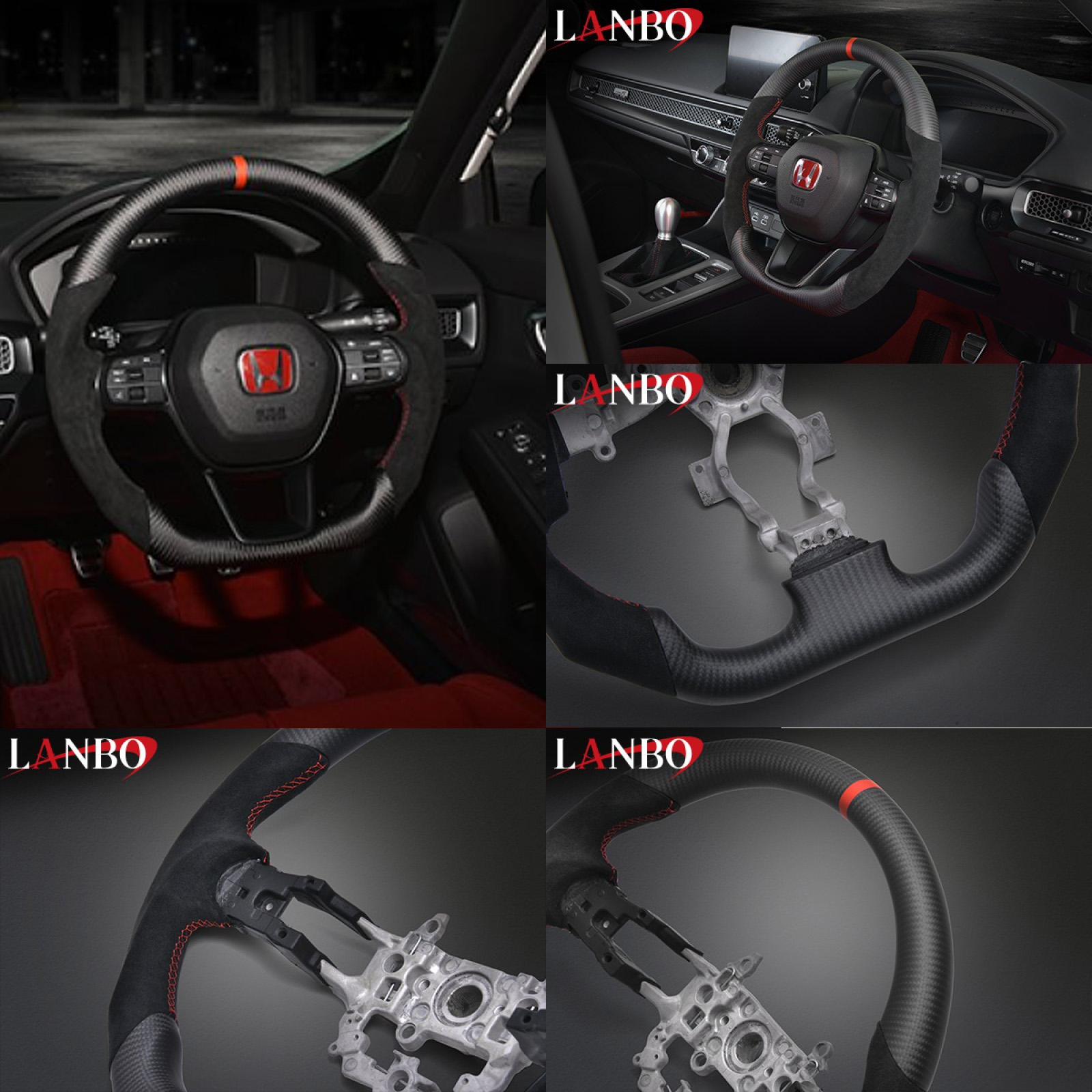 シビックTYPER　ステアリング　LANBO シビック LANBO プレミアムスポーツステアリング マッドカーボン