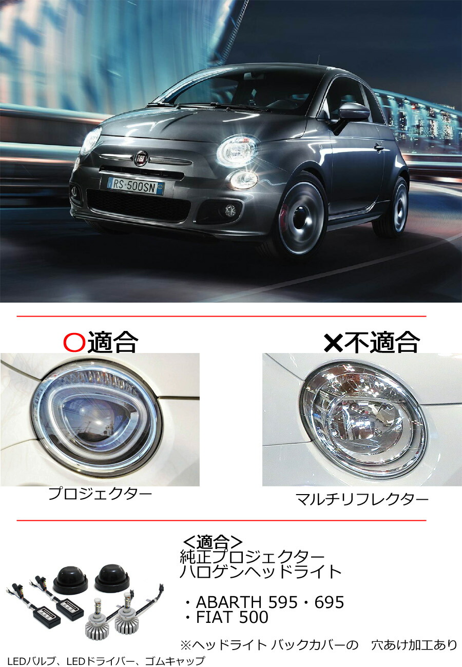 ABARTH 595・695/FIAT 500 ] ハロゲンヘッドランプバルブをLEDバルブに