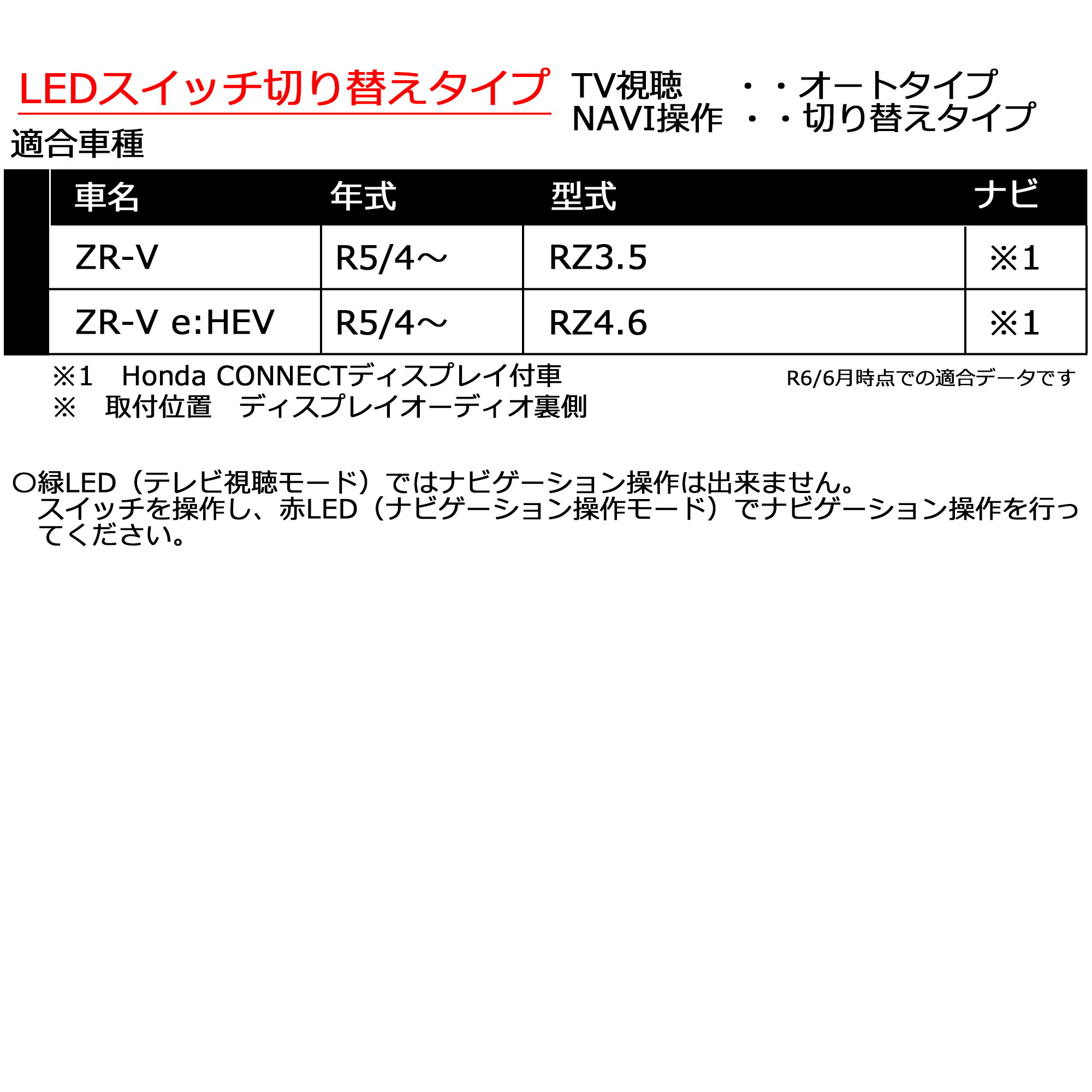 Honda CONNECTディスプレー用テレビキャンセラー HONDA ZR-V(RZ3 RZ5) ZR-V e:HEV(RZ4 RZ6)  2023年(令和5)/4から TVキャンセラー CTN-308 ブルコン : ctn-308 : パネル王国 - 通販 - Yahoo!ショッピング