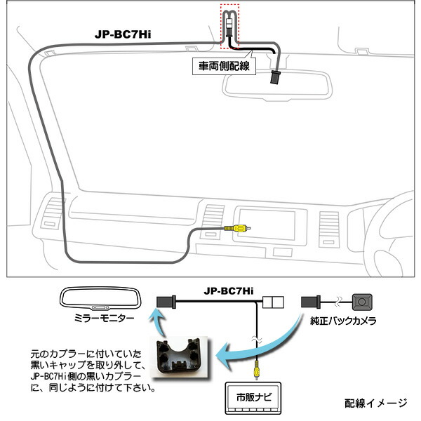 JP-BC7Hi ハイエース専用 トヨタ ハイエース200系純正オプションのバックモニター内蔵ミラー(ルームミラー)の映像をナビに表示出来る配線キット