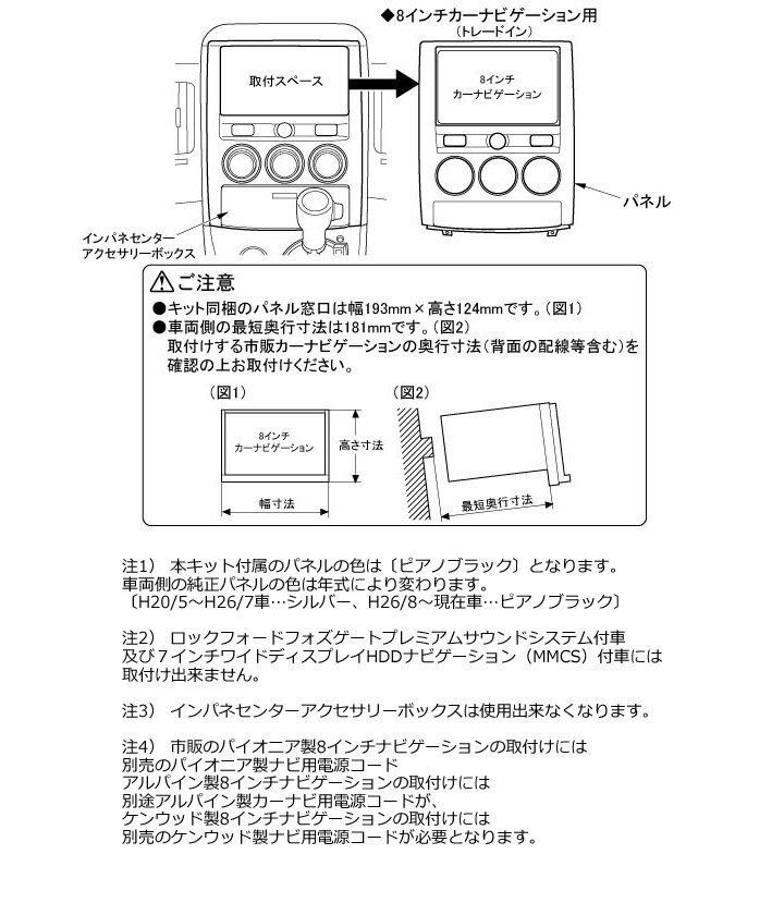 ミツビシ デリカD:5 H20/5からH31/2迄(CV1W) 8インチナビ取付キット