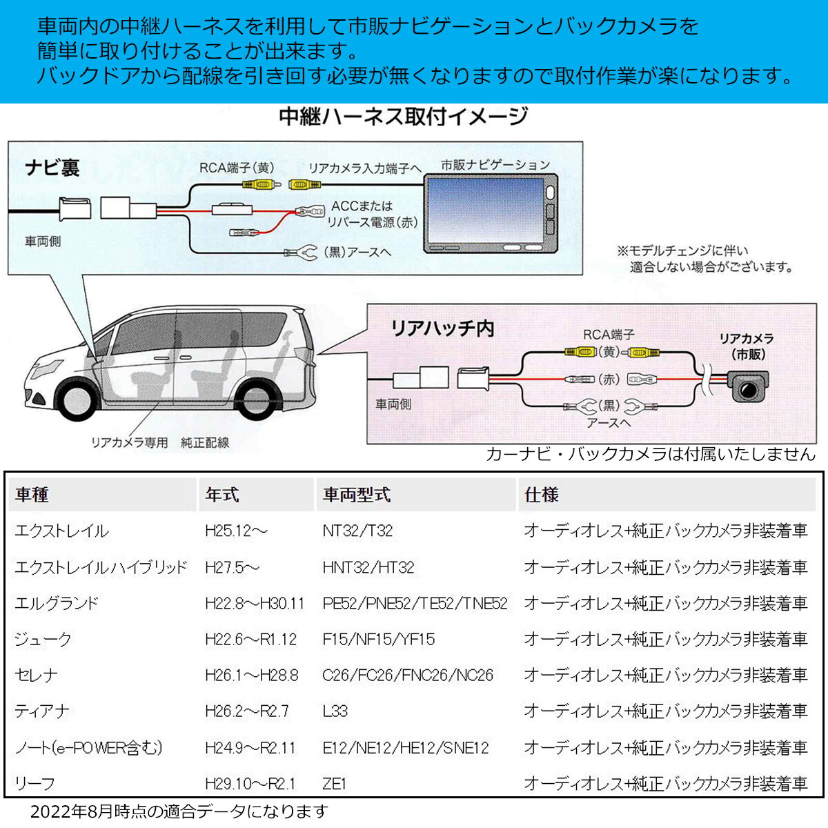 大人女性の 日産車用 純正配線利用リアカメラ接続ハーネス