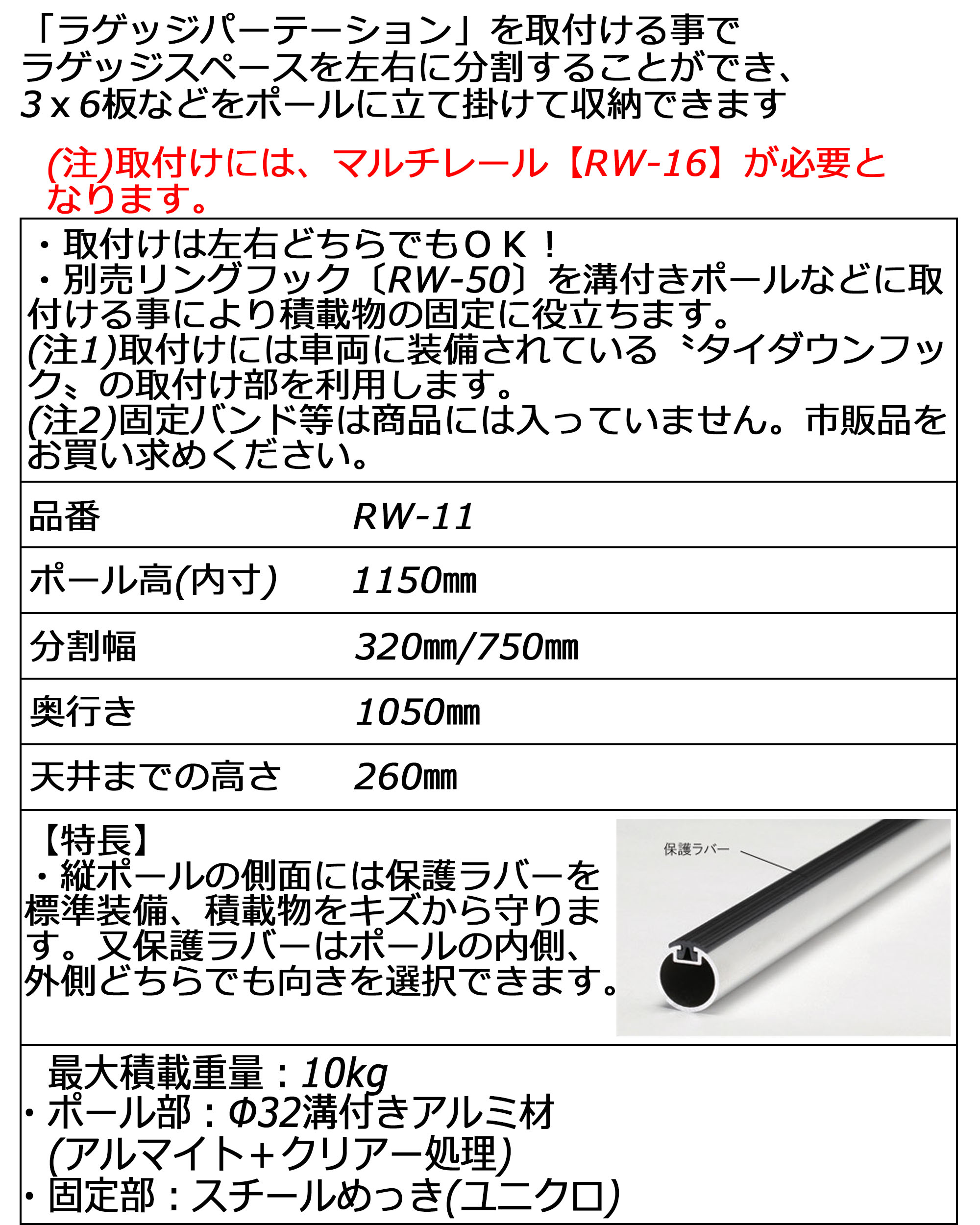 ROCKY/ロッキー ラゲッジパーテーション RW-16取付車両用 ラゲッジ