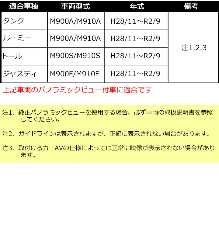 タンク・ルーミー・トール・ジャスティ(H28/11~R2/9)バックカメラ変換