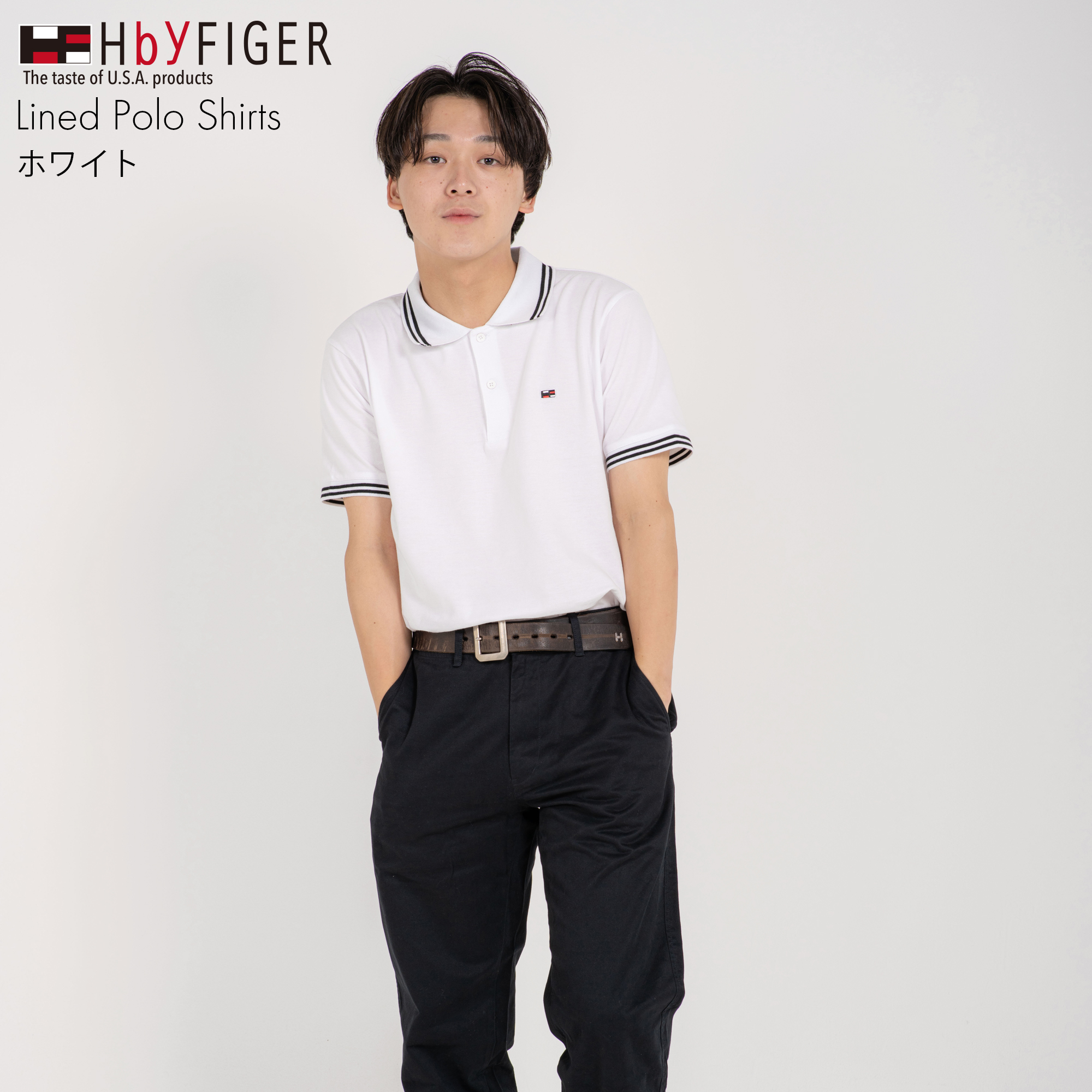 半袖ポロシャツ 鹿の子 ポロ【H by Figer】ワンポイント 衿ライン 刺繍 