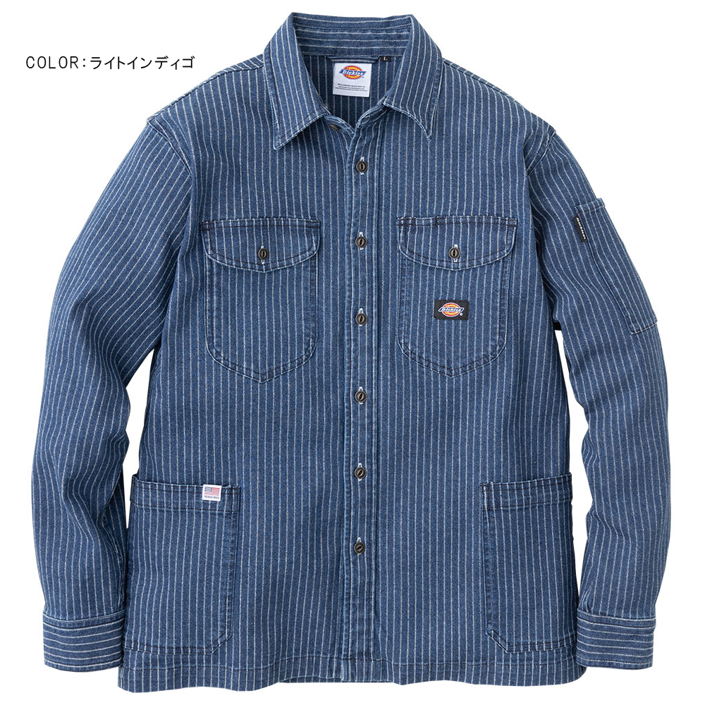 ✅新品　ウォバッシュ　ストライプ　シャツ　コットン　ワーク　インディゴ　濃紺　L 今季は新色の2色が追加され再入荷！ ウォバッシュストライプ生地