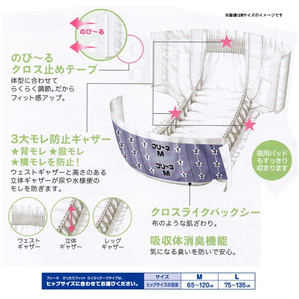 テープ フリーネ 大人用 紙おむつ ぴったりフィットらくらくテープタイ Mサイズ（65〜120cm） DTP-