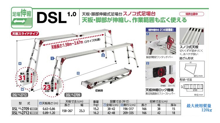 タディスプ✷ (法人様限定)ハセガワ DIY.com - 通販 - PayPayモール 天板・脚部伸縮式足場台 DSL1.0-2709 長谷川工業  えます - www.blaskogabyggd.is