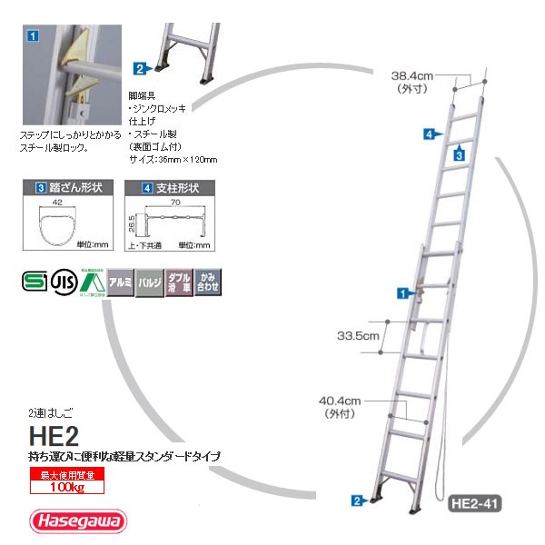 法人様限定) 2連はしご 全長6.1M HE2-61 長谷川工業 [he2 61 軽量