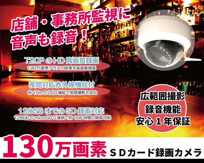 防犯カメラ ドーム型 SDカード録画 家庭用 屋内用 音声録画 証拠