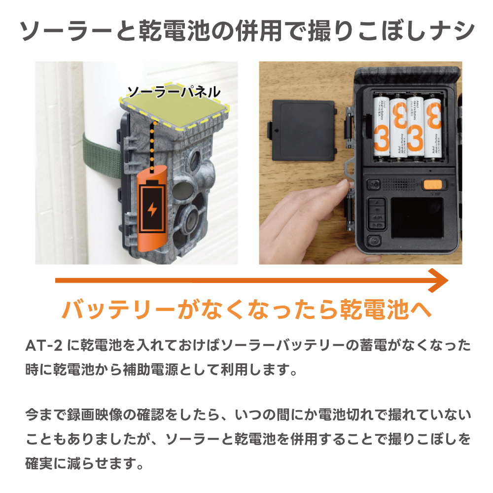ソーラー トレイルカメラ 乾電池 防犯カメラ Alter+ AT-2 電池式