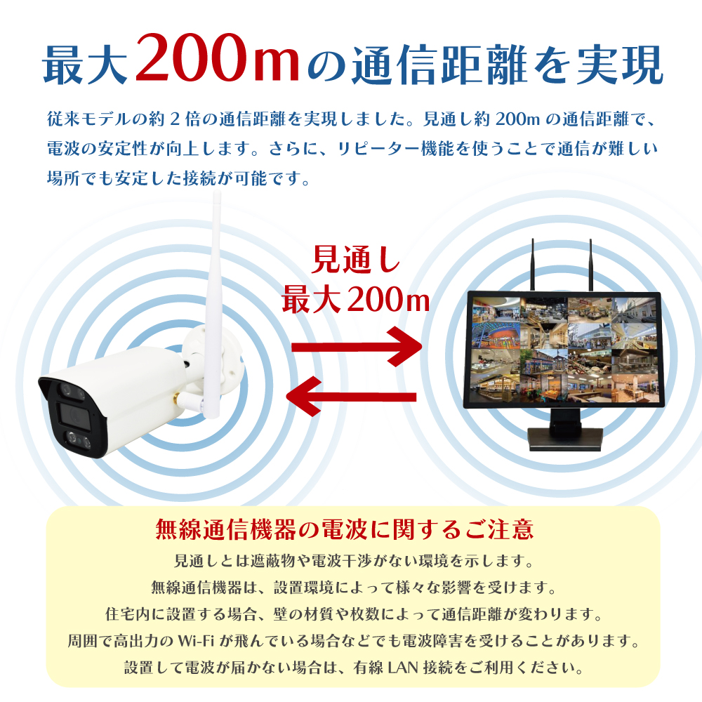 防犯カメラ ワイヤレス 屋外 セット 監視カメラ wifi モニター