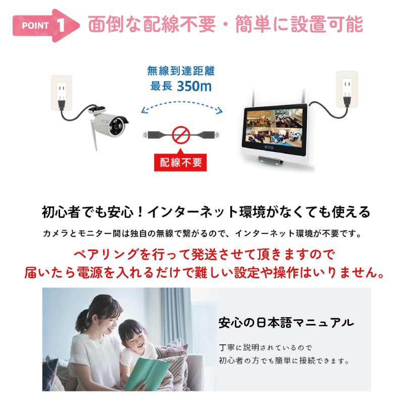 塚本無線 防犯カメラ ワイヤレス 屋内 家庭用 セット 監視カメラ ドーム型 ホワイト 365万画素 イーグル WTW-EGDR219WSE WTW-EG2610WHA 2TB｜hdc｜02