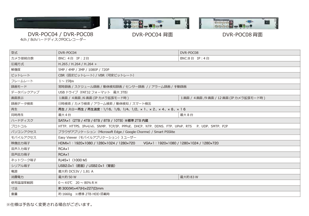 防犯カメラ 監視カメラ POC ワンケーブル ドーム バレット 屋外 音声録音 3年保証 マザーツール POCワンケーブルカメラシステム カメラ  レコーダーセット