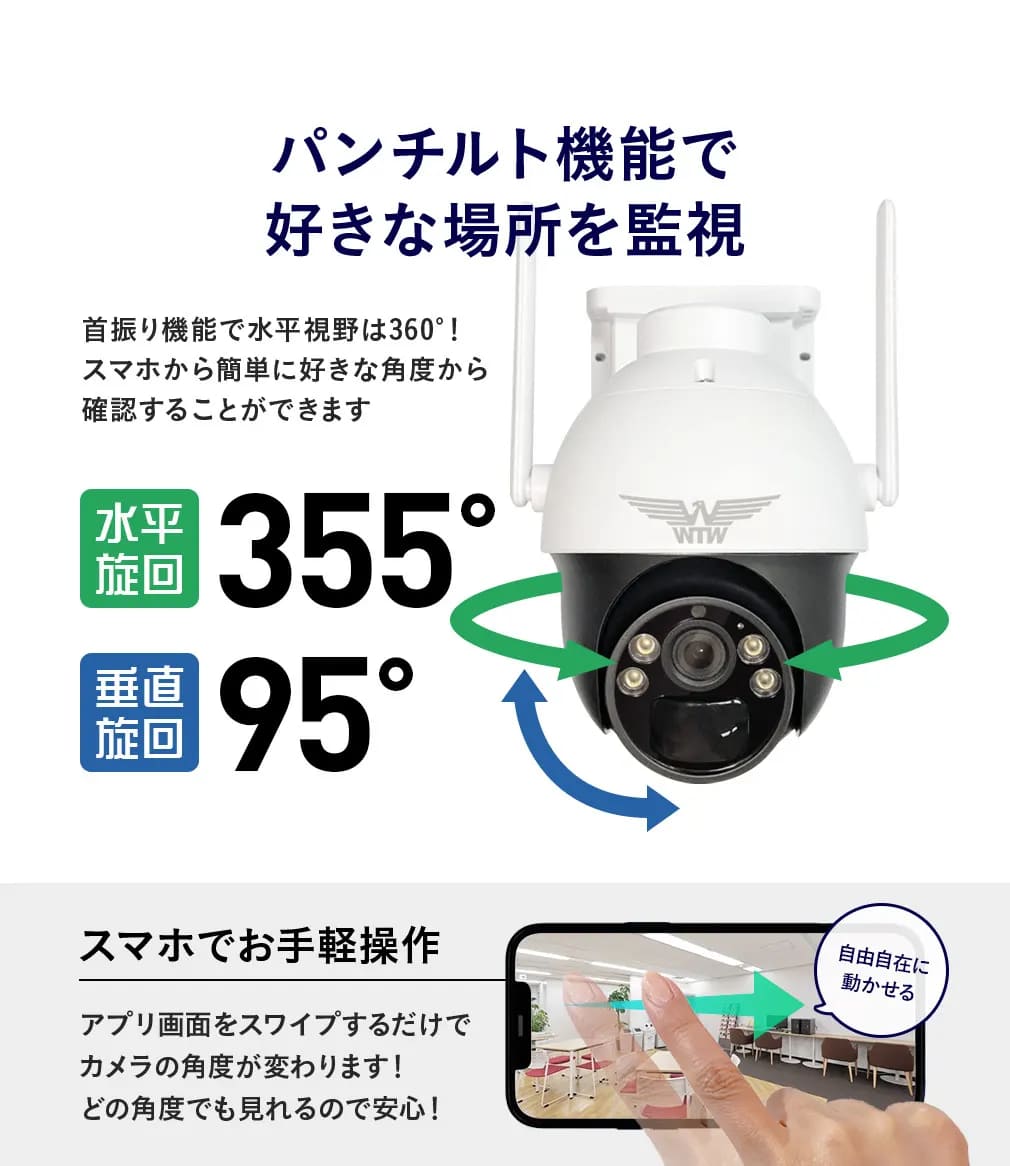 防犯カメラ たいよう君 365万画素 PTZ 屋外 パンチルト 双方向通話 SD