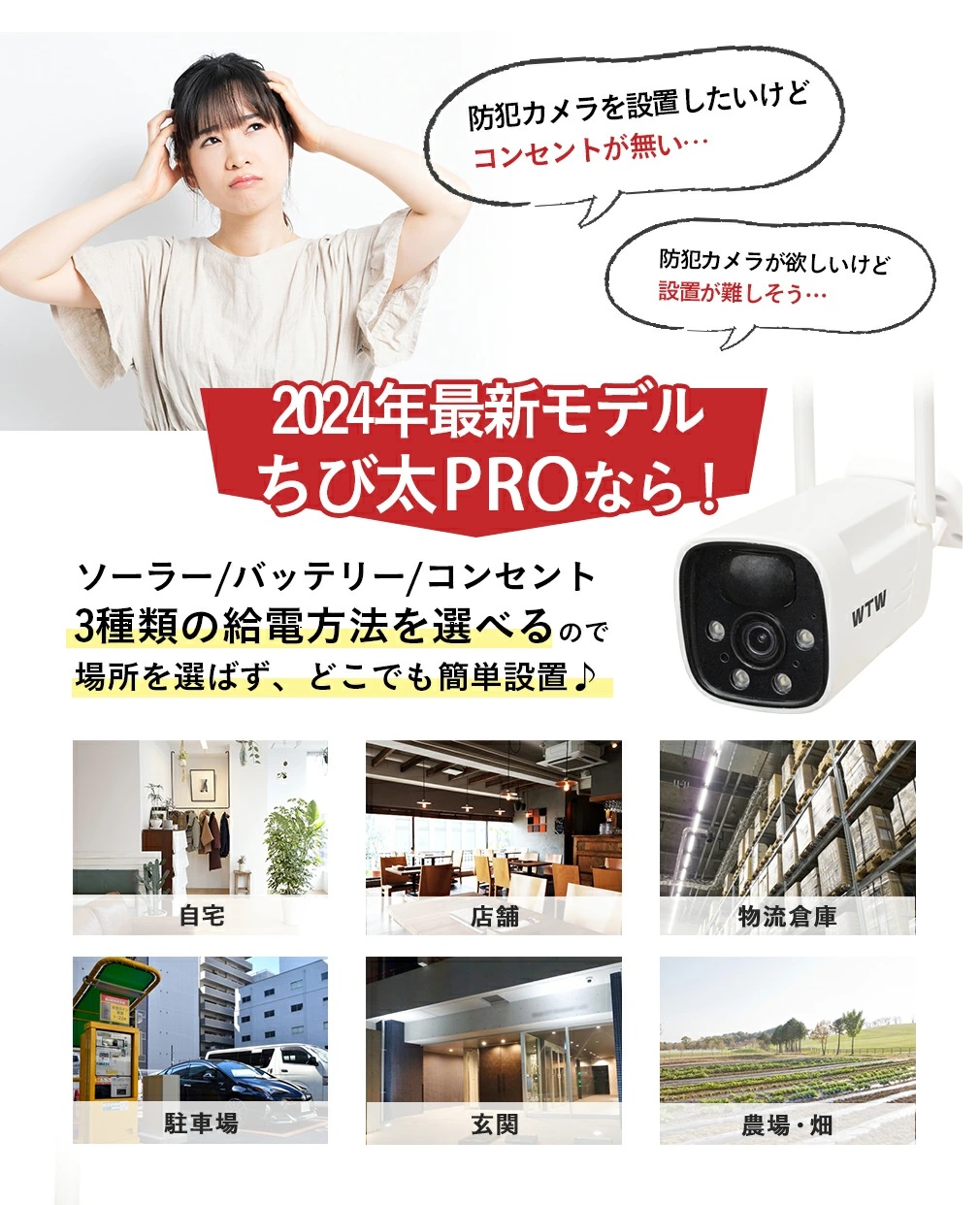 防犯カメラ 塚本無線 WTW ちび太PRO 400万画素 SDカード録画 防水 ワイヤレス バッテリー ソーラー ちび太 WTW-E2634W microSDカードセット｜hdc｜02