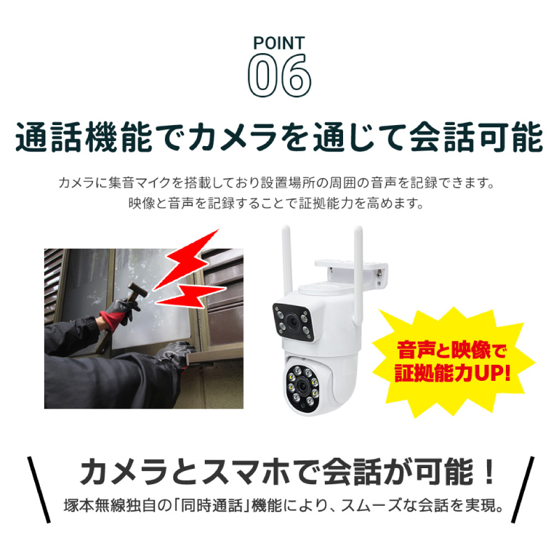 塚本無線 WTW 防犯カメラ 監視カメラ 家庭用 屋外 スマホ ダブルレンズ