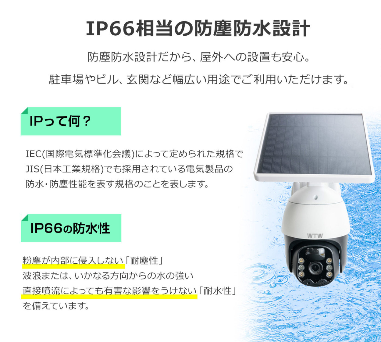 防犯カメラ ソーラーカメラ スマホ Wi-Fi マイク 屋外軒下仕様