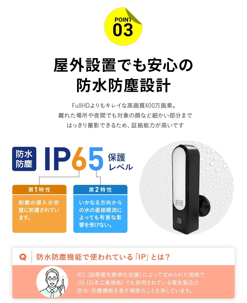 防犯カメラ Wi-Fi スマホ SDカード録画 ホワイトLED 高画質 高解像度