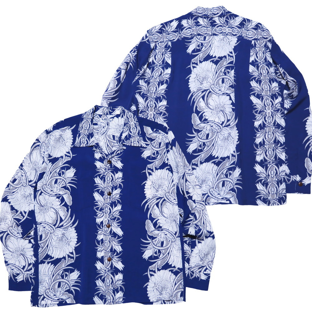 サンサーフ　アロハシャツ ネイビー 花柄 Alohaタグ付き SUN SURF サンサーフ アロハシャツ 長袖 NIGHT BLOOMING CEREUS BORDER