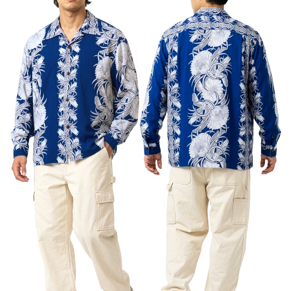 knzさま専用　V-22 オスプレイ　アロハシャツ　ハワイアン SUN SURF サンサーフ アロハシャツ 長袖 NIGHT BLOOMING CEREUS BORDER