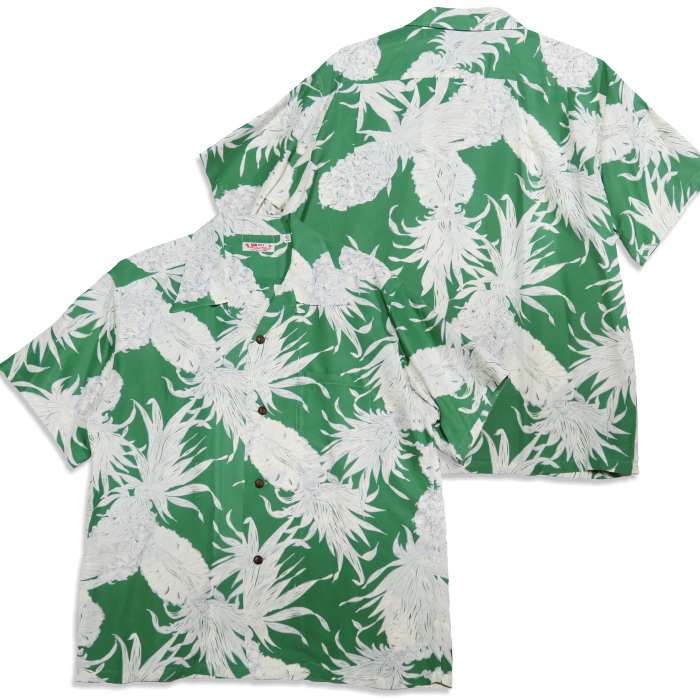 YaMa　SHIPS アロハシャツ M ホワイト/グリーン SUN SURF サンサーフ アロハシャツ ISLAND PINEAPPLE アイランド