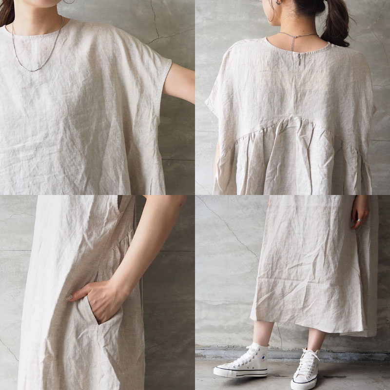 ネストローブ】リネン＆コットン ワンピース フレンチスリーブ