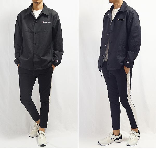 Champion チャンピオン コーチジャケット ブラック アクション