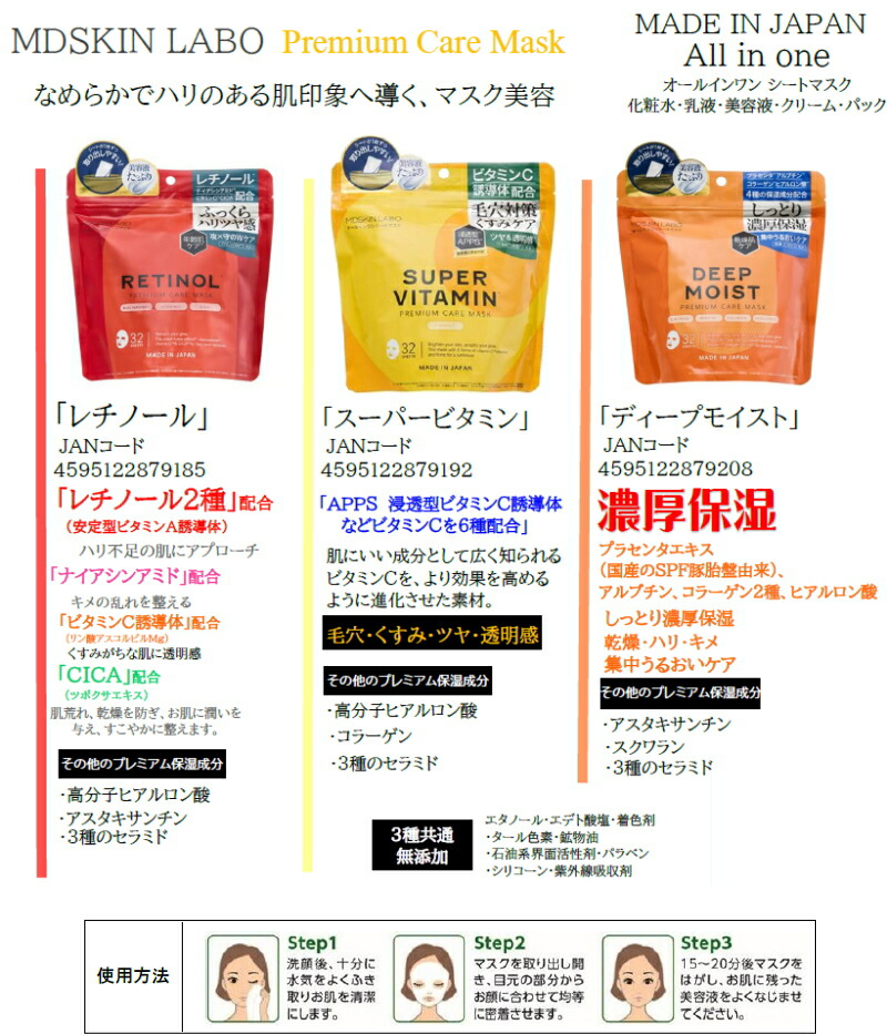大容量 フェイスマスク マスク MDSKIN LABO プレミアムケアマスク 32P