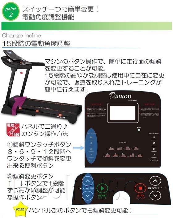 ルームランナー電動トレッドミル　DK-822E の特徴