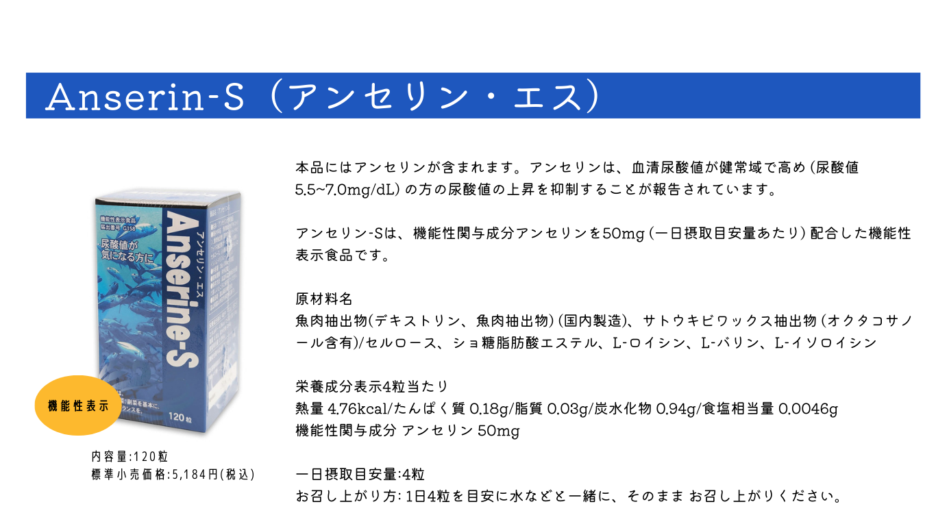 アンセリン エス 120粒 Anserin-S 機能性表示食品 尿酸値が気になる方 