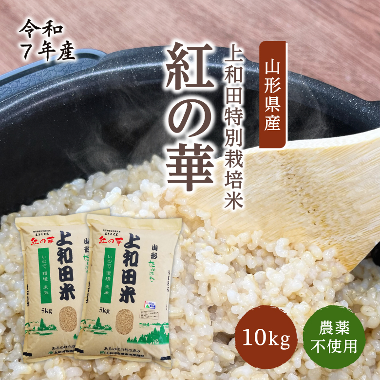 令和７年産新米コシヒカリ、期間中農薬不使用玄米10キロ 米 玄米 コシヒカリ 5kg 10kg 農薬不使用 山形県産 お米 生きた玄米 紅