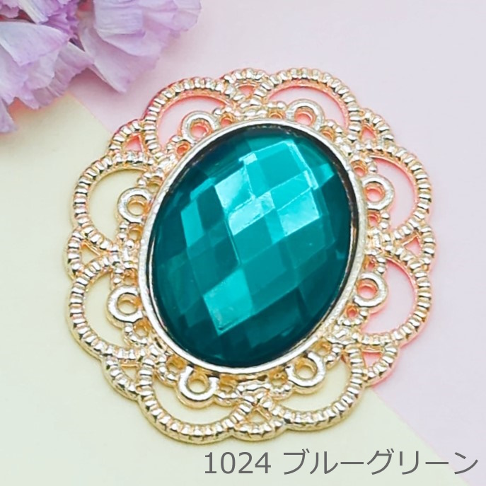 K-102】ゴールド サークルフラワー オーバル ハンドメイド センター