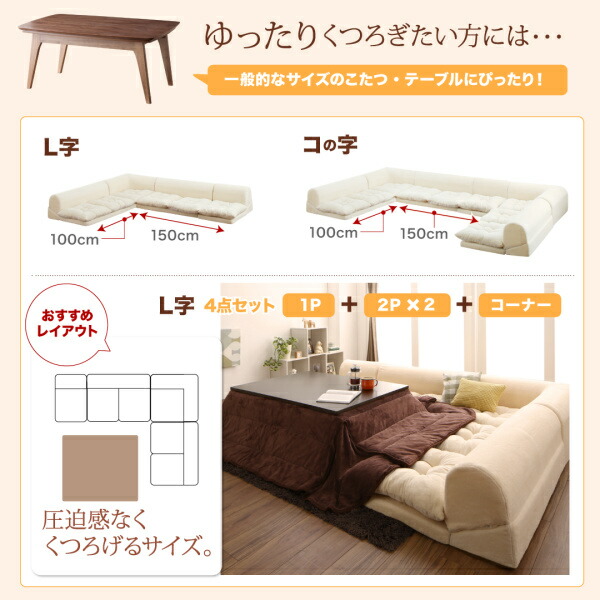 ふわふわ なめらか マイクロファイバー フロアコーナーソファ ソファ6点セット コの字 1P+2P×3+コーナー×2 クッション付き ごろ寝 ウレタン 【Garvee】
