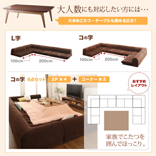 ふわふわ なめらか マイクロファイバー フロアコーナーソファ ソファ6点セット コの字 1P+2P×3+コーナー×2 クッション付き ごろ寝 ウレタン 【Garvee】