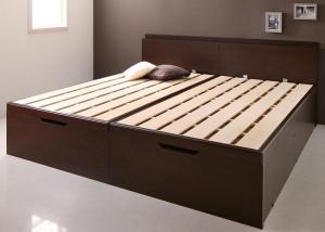 ベッド ベット クイーン 収納付きベッド 収納 収納付 跳ね上げベッド 深型 連結 すのこベッド すのこ 大容量 日本製 ベッドフレームのみ 縦開 クイーン(SS×2)｜heartfelt-kagu