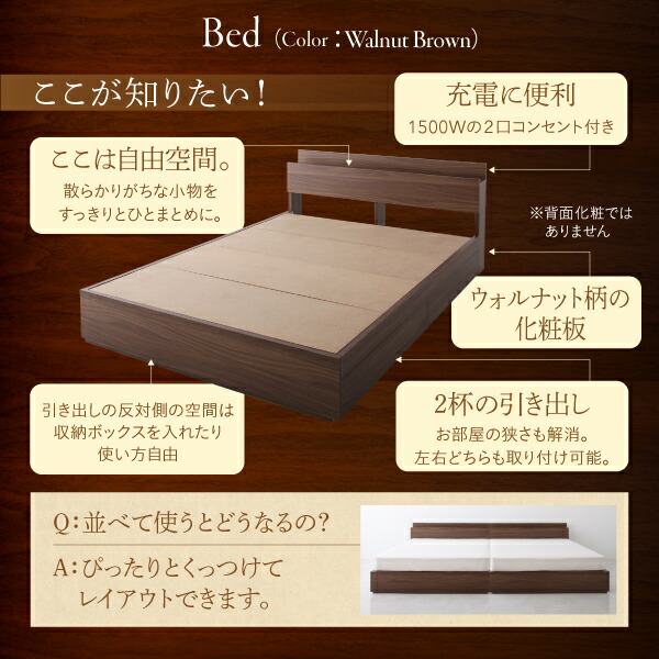 ベッド ベット 収納ベッド 棚 コンセント付き 収納ベッド プレミアム