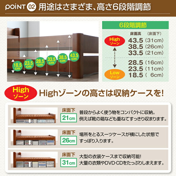 耐荷重600kg 6段階高さ調節 コンセント付超頑丈天然木すのこベッド スタンダード ボンネルコイルマットレス付き ダブル :a120305500045126:ハートフェルトー別館