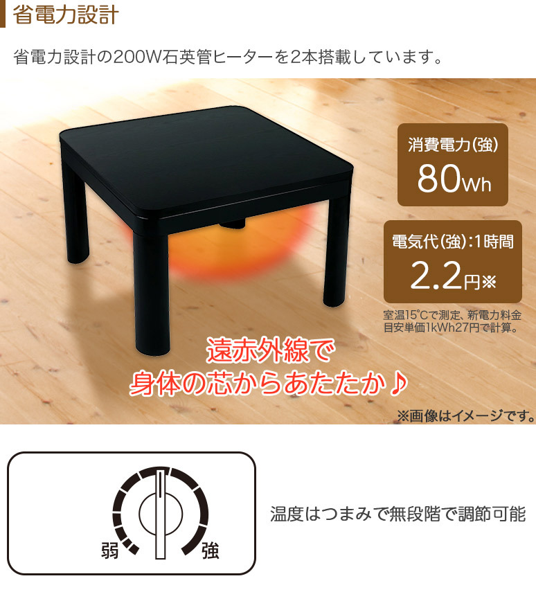 カジュアルこたつ 60×60cm 両面使える リバーシブル 木目調 天板 省