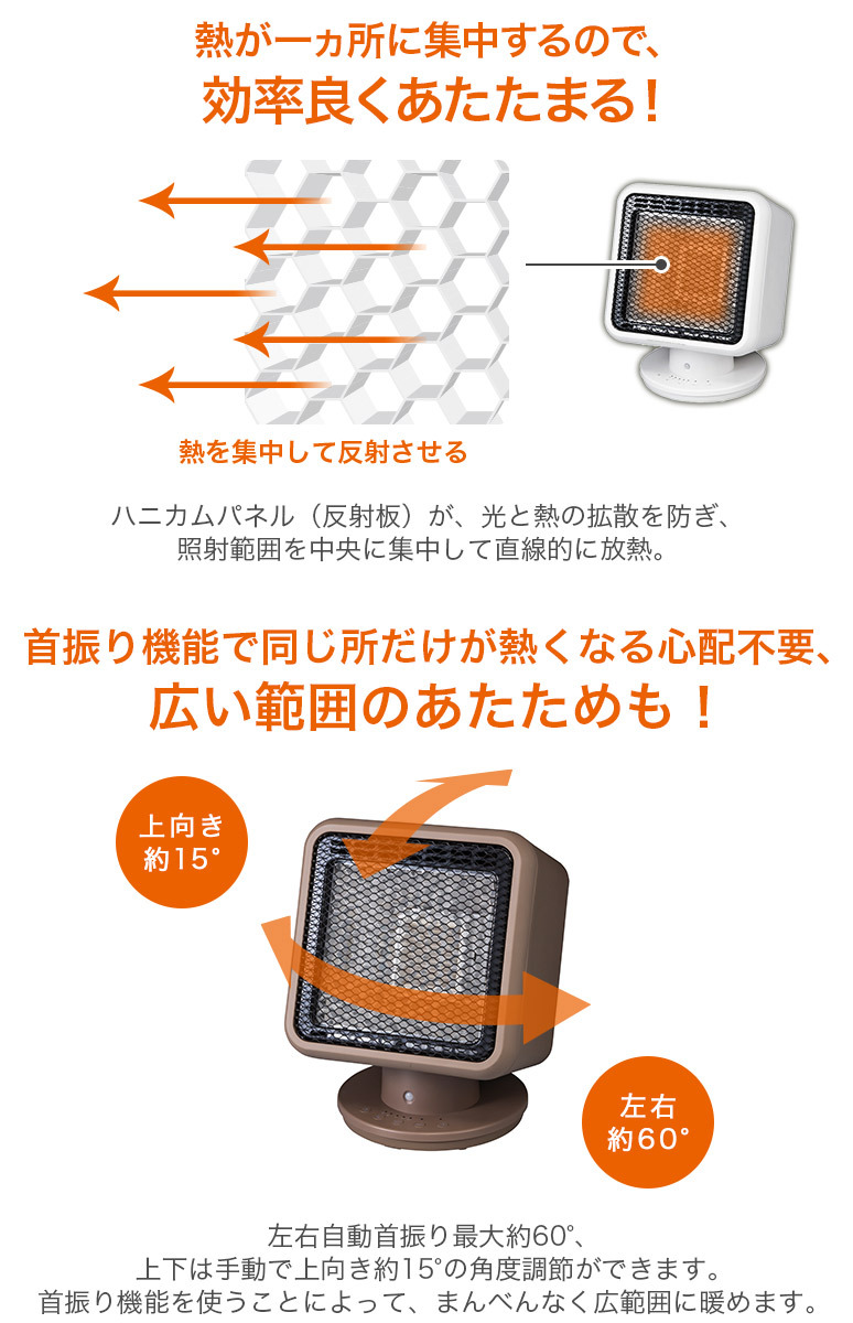 人感センサー付き リフレクトヒーター コアビーム 暖かさ2段階調節 自動首振り オフタイマー機能付き 遠赤外線 電気ストーブ RH-T1838  Three-up スリーアップ :19-54736:ハートマークショップ - 通販 - Yahoo!ショッピング