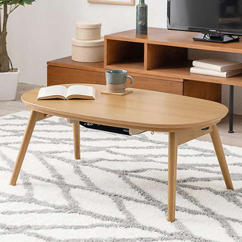 フォロー割【新品・訳あり】折れ脚こたつテーブル 90×50cm 楕円形 カジュアルこたつ 折れ脚 オーバル 楕円形 90×50cm こたつテーブル