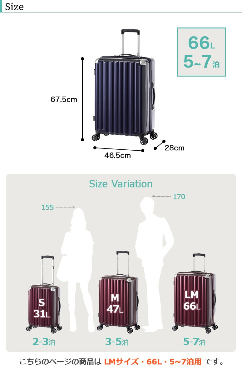アジア・ラゲージ ハードキャリーケース 手荷物預け無料サイズ 66L 5