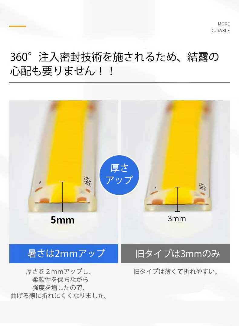 超明るい COB LEDテープ ledテープライト PSE認証 カット可能 防水 AC110V PSE 4m イルミネーション LEDライト 白色 電球色 温白色 間接照明 関連画像4