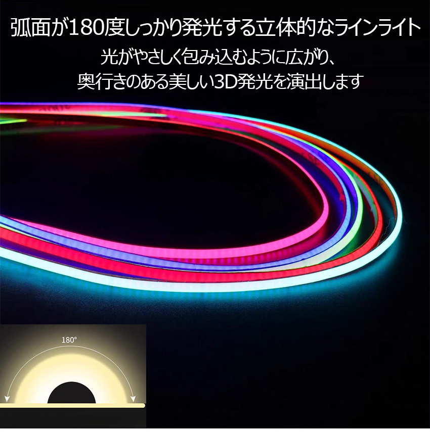 極細COB LEDテープライト フルシリコン防水 強力発光 12V 24V LEDテープ 強力発光 480連/m パーツ 防水切断可能なLEDテープ ヘッドライト 180°発光 90cm 関連画像5