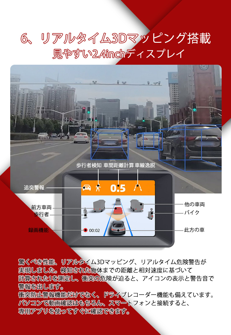 ADAS先進運転支援 ドライブレコーダー ドラレコ リアルタイム3D